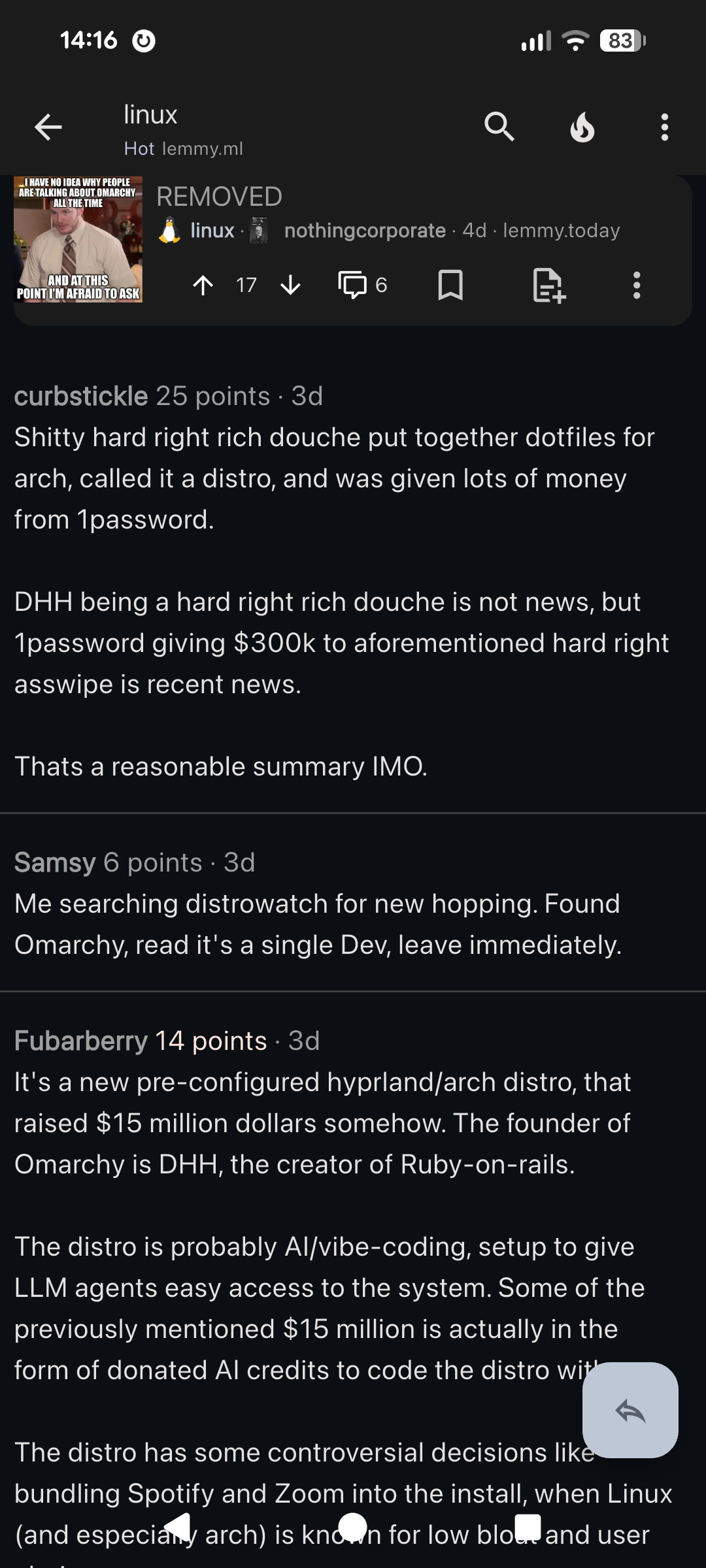 screenshot of deleted post